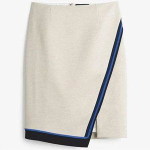 Beige Blue Asymmetrical Wrap Pencil Skirt White House Black Market